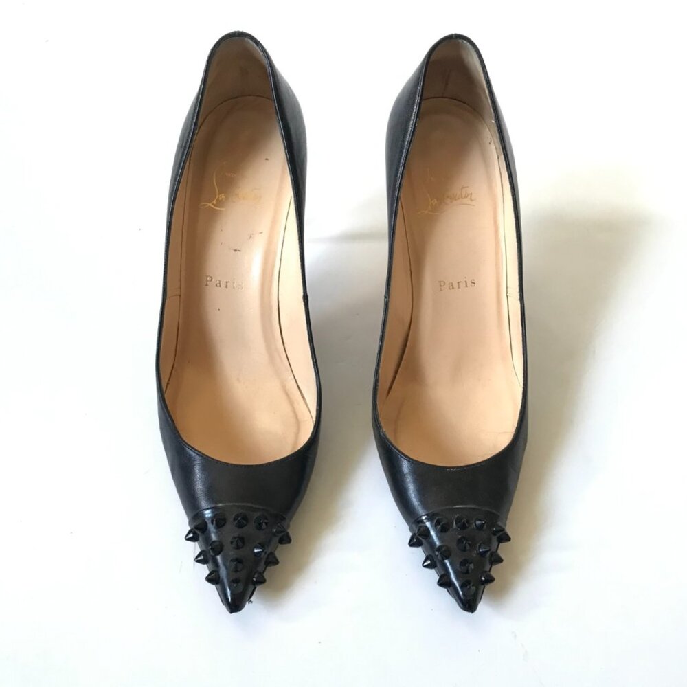 Christian Louboutin Geo Spike Pointed Toe Pumps Heels Womens 38.5 8.5 Black Stud - Picture 11 of 12